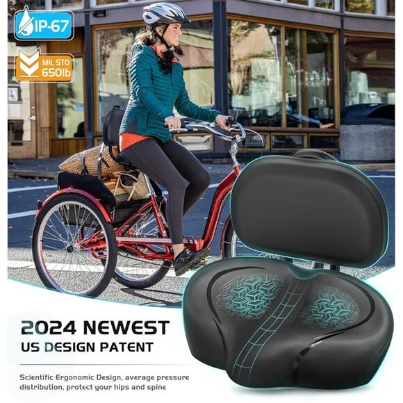 Noseless Bike Seat with Backrest for Men Women-Extra Padding Comfort Wide Bic... - Picture 3 of 7